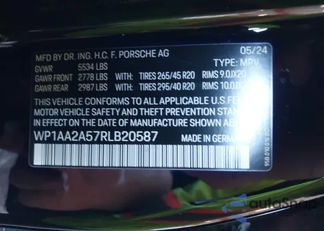 2024 Porsche Macan T из США, поврежденный, VIN WP1AA2A57RLB20587